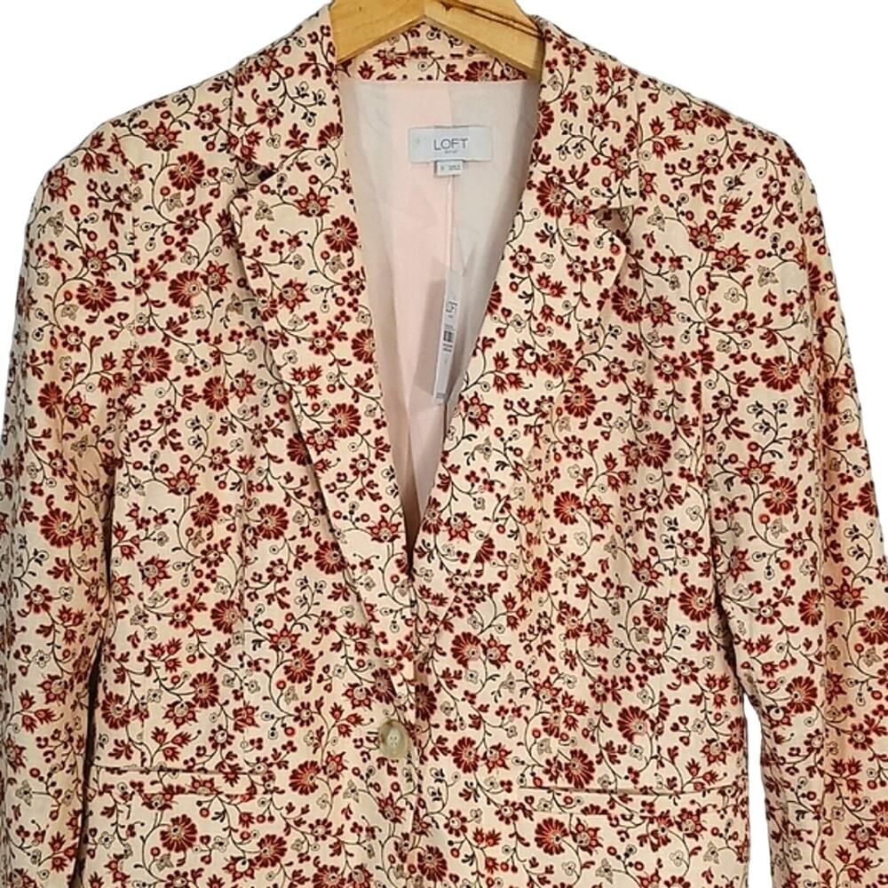 LOFT NWT Floral Blazer Linen Blend Long sleeve Pink / Brown, Womens's Size 0
